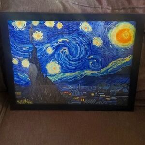 Van Goghs starry night diamond painting framed measures 14" x 20"  Handcrafted
